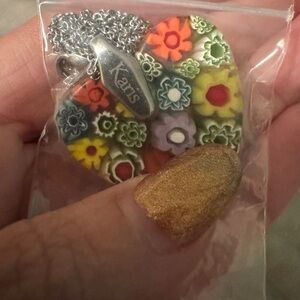 Karis Floral Heart glass millefiori pendant necklace